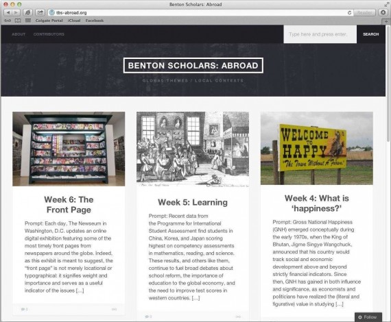 Screenshot of the new Benton Scholars project blog, TBS-Abroad.org.