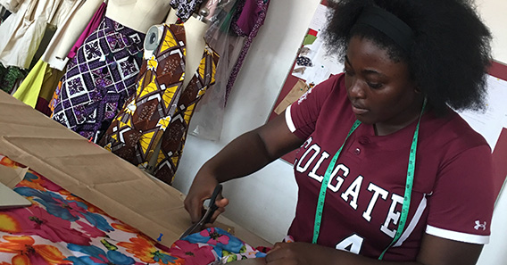 Fiona Adjei Boateng working with textiles