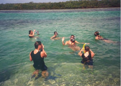 Students snorkeling in the water