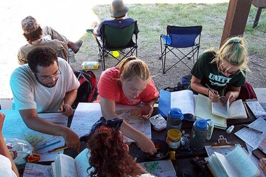 Frank, Ashley, Liz and Emma coloring outside the lines