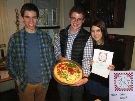 Geo Pizza! fell on Earth Day this year so Seamus Crowley, Alex Taylor and Grace Howard celebrated the day with their pizza map of the Earth