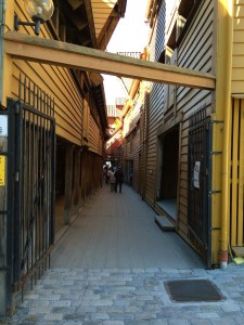 The small alley, formerly known as the Hanseatic wharf Bryggen.
