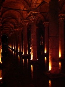 Dimly lit pillars