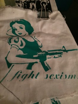 Image 6: “Fight Sexism” art for sale at ABC No Rio (Photo by Chandler Wood).