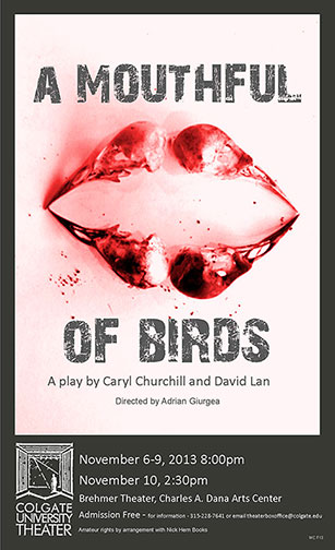 Poster for Colgate's production of Mouthful of Birds